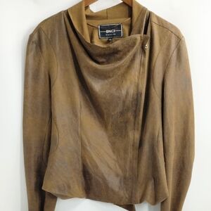 BNCI Vegan‎ Suede Moto Jacket Brown Crackle Zip Drape